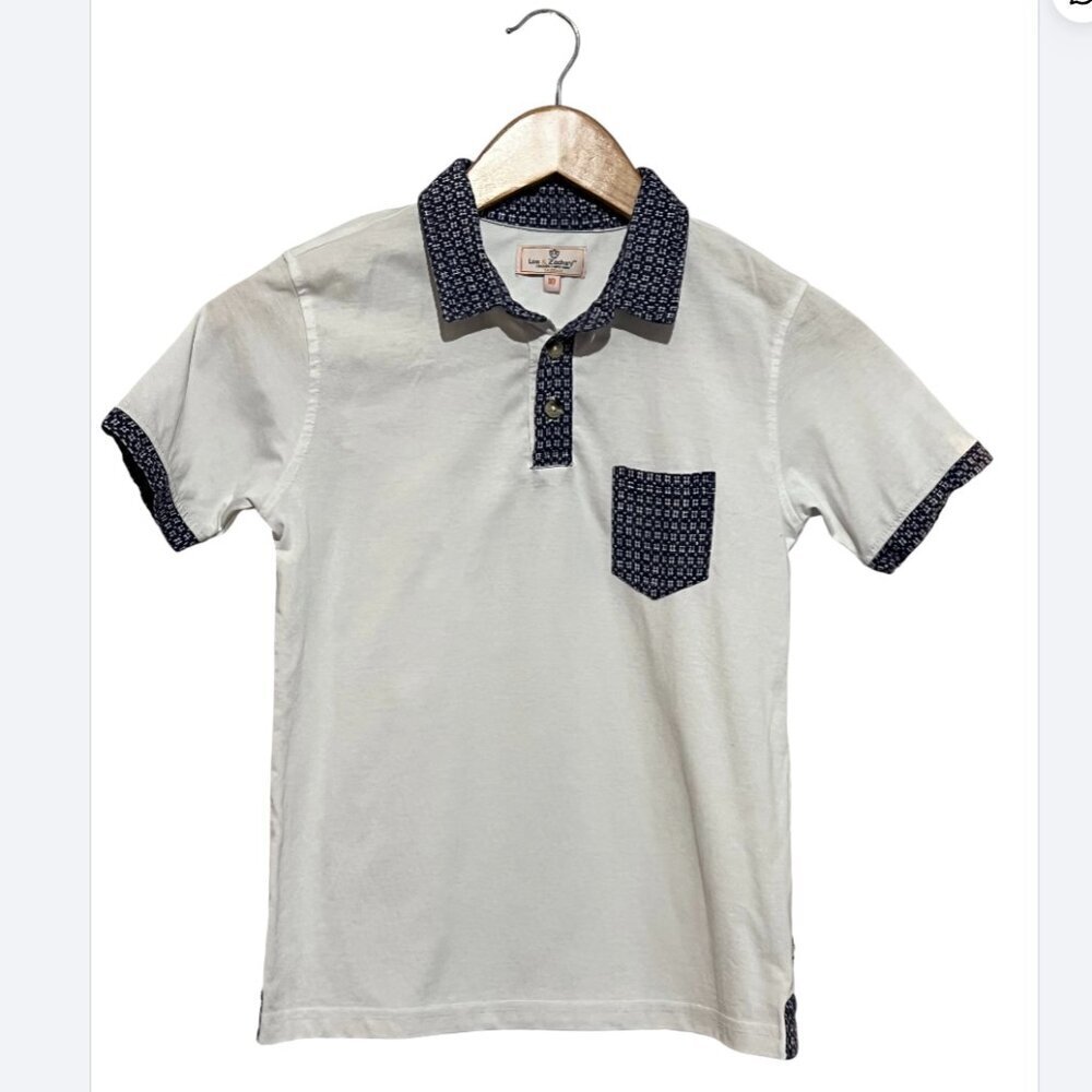 Leo & Zachary Boys White Polo Shirt Size 10 Short Sleeves Preppy